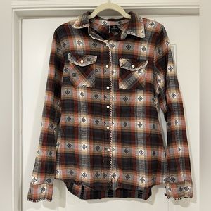 Ivory Love Western Plaid Button Up Cotton Shirt